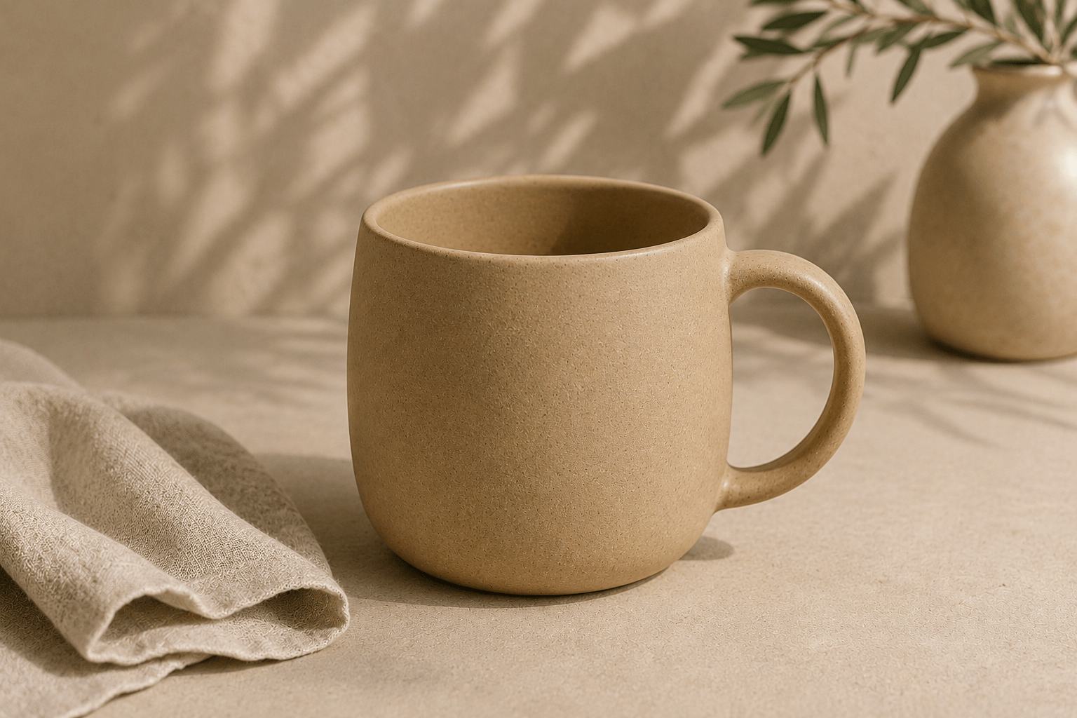 02 — mug ocre Mug Ocre Terres Claires de 35 cl en céramique beige sable avec finition mate.