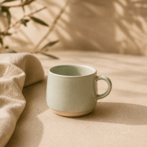 Tasse Rosée en céramique vert céladon de 18 cl avec finition artisanale.