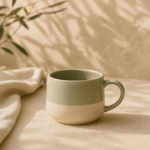 Tasse Jardin de 22 cl en céramique vert sauge et écru.